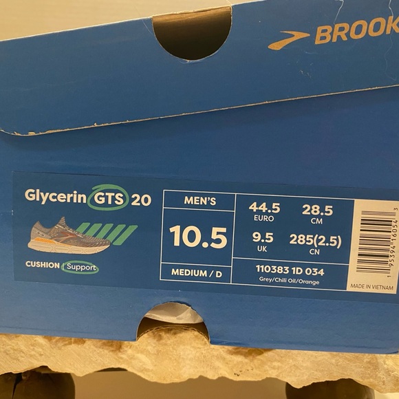 Men’s Sz 10.5 Brooks Glycerin GTS 20 Grey Running Shoes - Picture 13 of 13